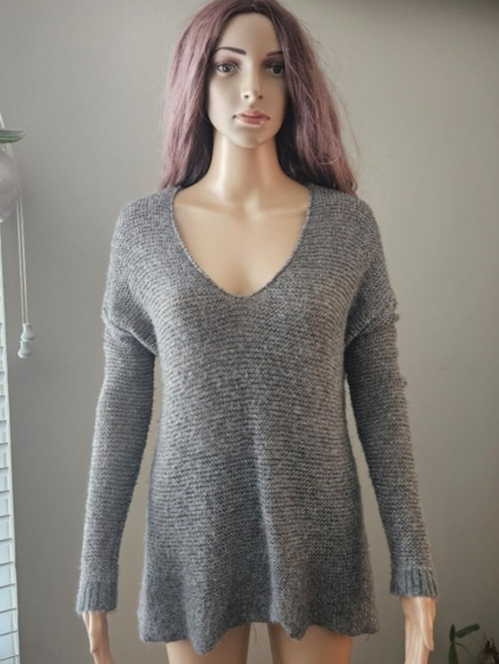 Eileen Fisher V Neck Alpaca Wool Knit Sweater Gray Women's